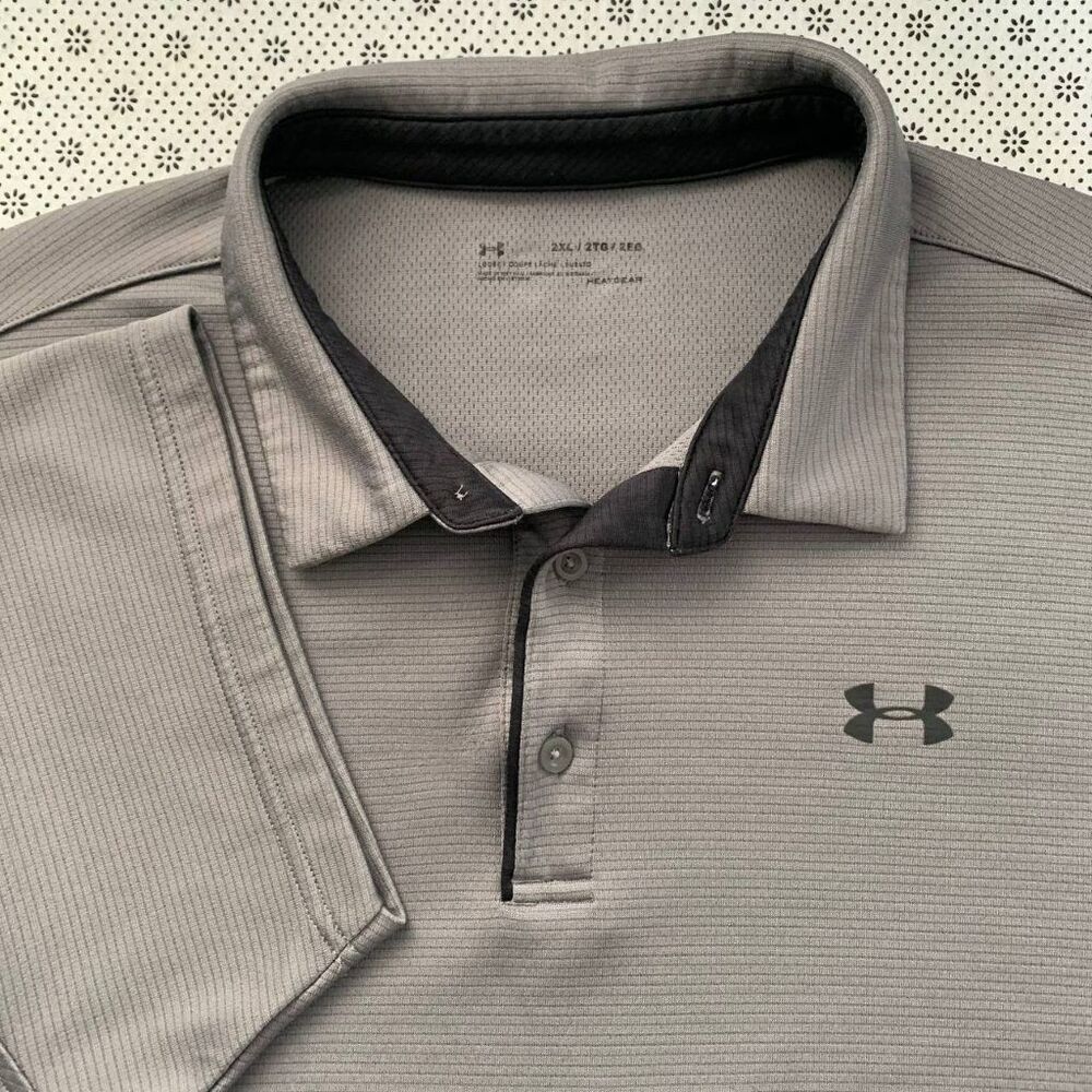 Under Armour HeatGear Loose Golf Polo Shirt Men 2XL Gray Short Sleeve
